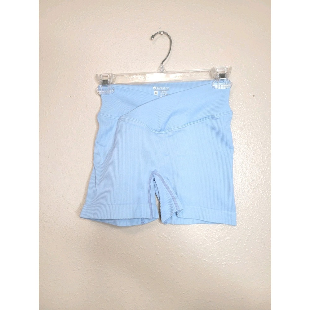 OQQ‎ Women Yoga Shorts Ribbed Workout Athletic Gym Blue Small